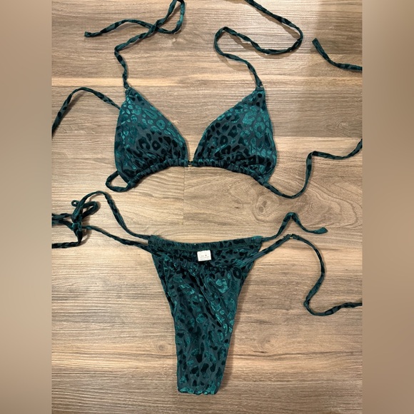 Swim Green Velvet Leopard Print Bikini Set Poshmark